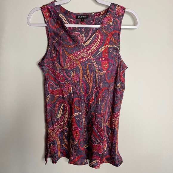 Wyatt Rose Silk Sleeveless Blouse Abstract Paisley Print Size M - Picture 1 of 7